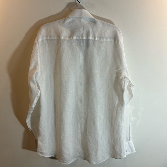 MATTUSO Sz L Shirt 100% Linen Casual Blue Buttons Long Sleeve Made in Italy - Picture 4 of 7